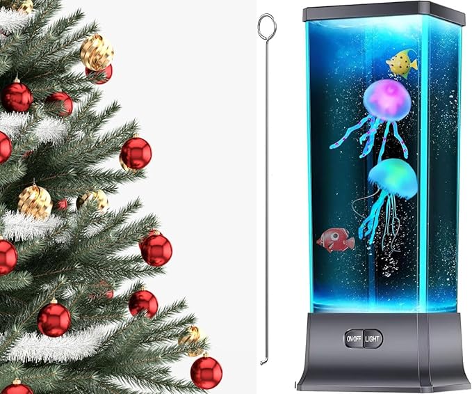 COLORLIFE Cool Jellyfish lamp Sensory Synthetic Realistic Jelly Fish Tank Aquarium Mood Lamp for Home Office Decor Gifts for Kids Women Men Birthday Christmas Holiday Presents
