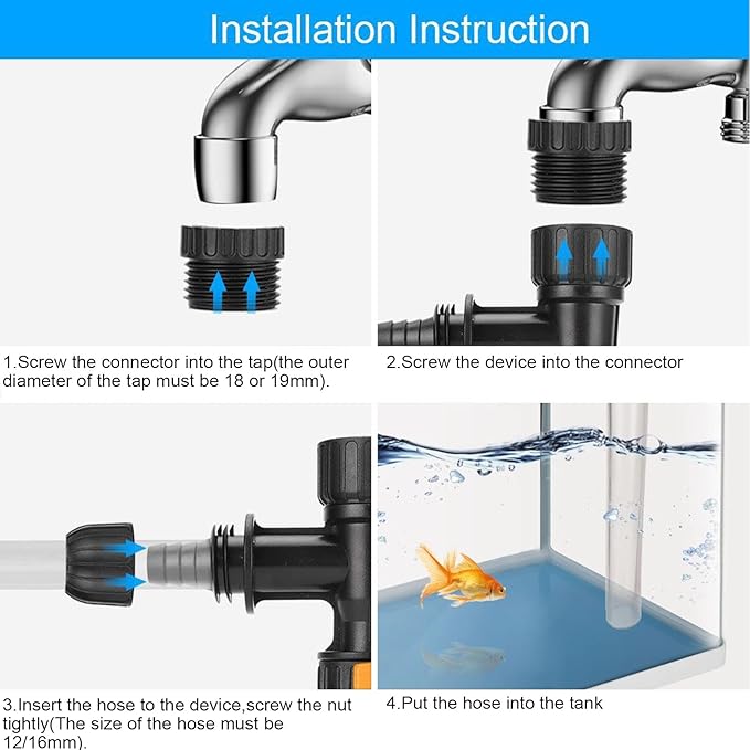 Fish Tank Water Changer,Siphon Fish Tank Vacuum Gravel Cleaner Aquarium Quick Water Changer with 2 Faucet Adapters for Aquarium Quick Water Change, Black