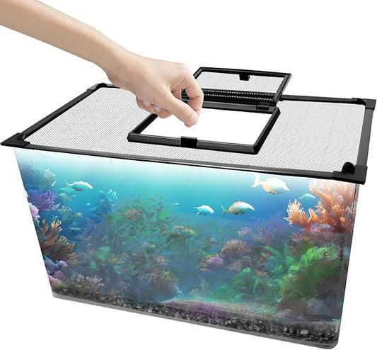 Magnetic Fish Tank Lid with Feeding Window, SEILETOO High Transparency Fish Tank Cover, Aquarium Lid Can be Cut to Any Size, Fish Anti Jumping Net