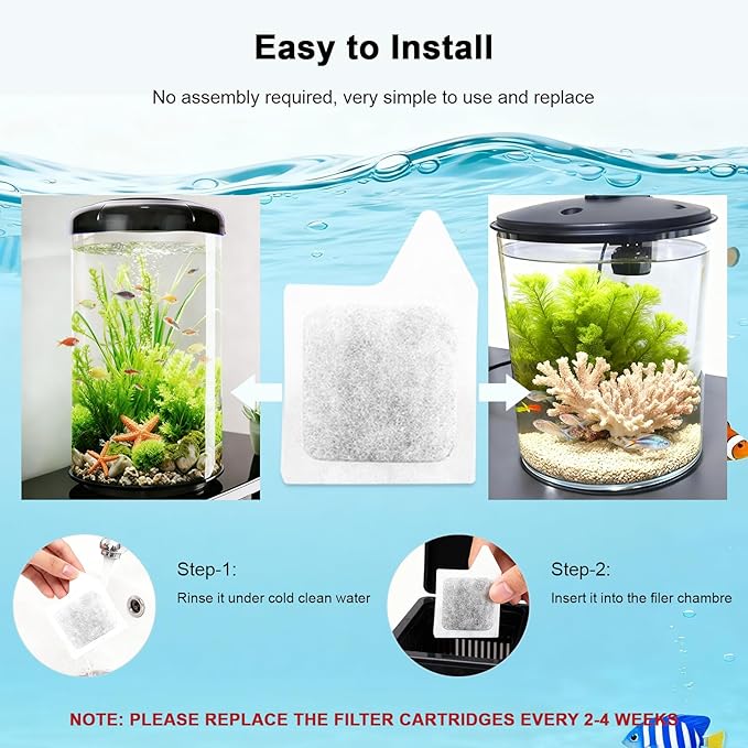 Fish Tank Filter Cartridges Replacement Extra Small Compatible with Tetra Whisper XS Filters and AquaCulture Aquarium Kits up to 3 Gallons, Fits Most 1.5Gal/2Gal/3Gal/3.5Gal Aquariums HOB Filter