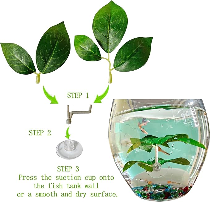 Fish Leaf Pad Fish Tank Accessories Aquarium Décor Simulating 2 pcs Adjustable Plastic Plants Betta Natural Habitat Playing Spawn Breed Rest Bed with Suction Cup Multi Leaf Design (2)