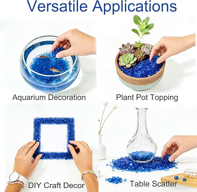 Small Sea Glass Stones, 0.55LB/8.8oz Aquarium Substrate Gravel Sand Clear Glass Pebbles Marble Aquarium Fish Tank Rocks Gravel for Turtle Tank, Vase Fillers, Fairy Garden, Potted Plants(Cobalt Blue )