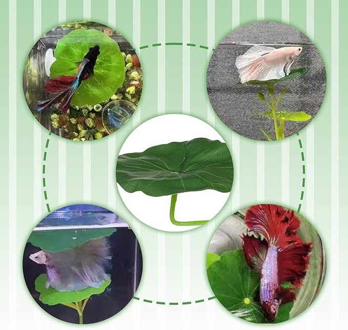 3PCS Betta Fish Leaf Hammock, Soft Aquarium Decor Plastic Plants, Betta Hammock Bed with Suction Cups, Fish Tank Decoration for Sleeping Hiding Playing – Natural Green Lotus Leaf Design