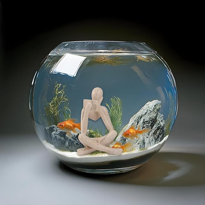 Fish Aquarium Decor Ornaments Sandstone Minimalist Resin Thinker Statue Fish Tank Decorations Small Accessories Abstract Home Decor Fish Toy for Betta Cichlid Goldfish Shrimps Hermit Crabs Turtle