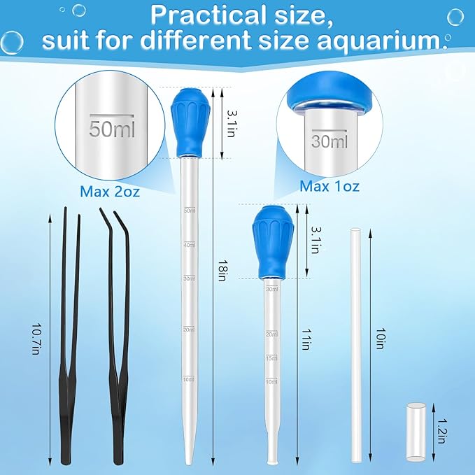 5 in 1 Aquarium Coral Feeder Kit, Luxiv 2 Pcs 60ml and 30ml Aquatic Reef Feeding Dropper with 10in Extender Pipe, 2 Pcs Stainless Steel Straight and Curved Aquarium Tweezers for Feeding Tong (Black)
