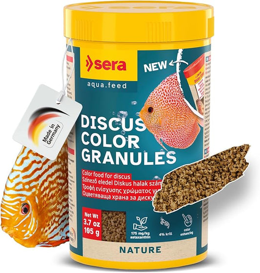 Sera Discus Color Gran 250ml (8,4 fl oz) | Premium Discus Fish Feed with Natural Astaxanthin & Spirulina | Boosts Color Naturally | No Artificial Additives | Soft Granules for Easy Digestion