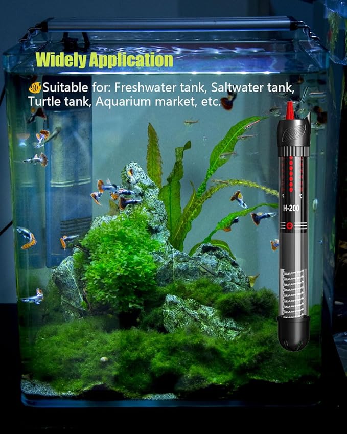 KINGYEENUO Aquarium Heater 50W, 20 Gallons Tank Submersible Aquarium Heater, Temperature Adjustable, Betta Turtle/Fish Tank Heater, Built-in Thermostat Control, with Extra Sucker Cup