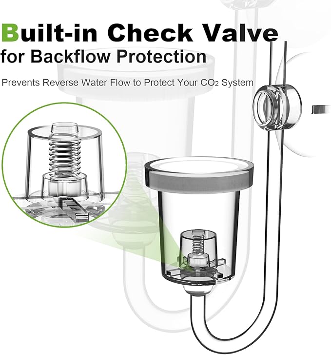 FZONE Acrylic Aquarium CO₂ Diffuser with Built-in Check Valve & Bubble Counter, Syringe & Suction Cup – Fine Bubble CO₂ Delivery for Planted Tanks (M-25mm)