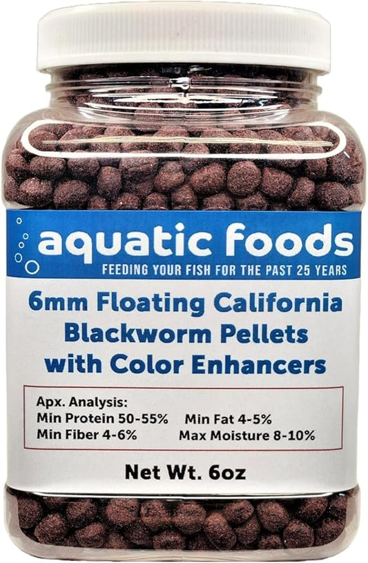 6 mm Floating Blackworm Pellets with Color Enhancers & Vitamins. Great for All Tropical Fish, Marine Fish, Cichlids, Carnivores, Discus, Coldwater Fish, Koi & Pond Fish…6oz Small Jar