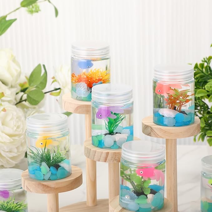 FoldTier 12 Set Fishbowl Craft Kit with Plastic Fish Bowl Floating Fake Goldfish Aquarium Plant Glow in The Dark Rock Seashell Mini Fish Tank Decoration Accessories for Party Supplies School Classroom