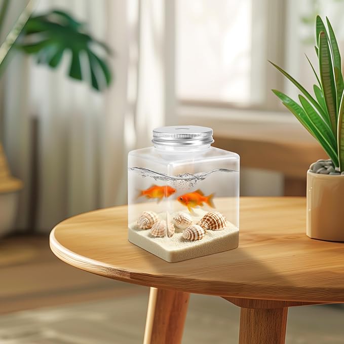 20 Pcs Plastic Fish Bowl with Lids, 17oz Small Gold Fish Tank, Fishbowl for Drinks, Candy, Carnival Games, Halloween, Table Centerpieces, Party Decorations, Favors