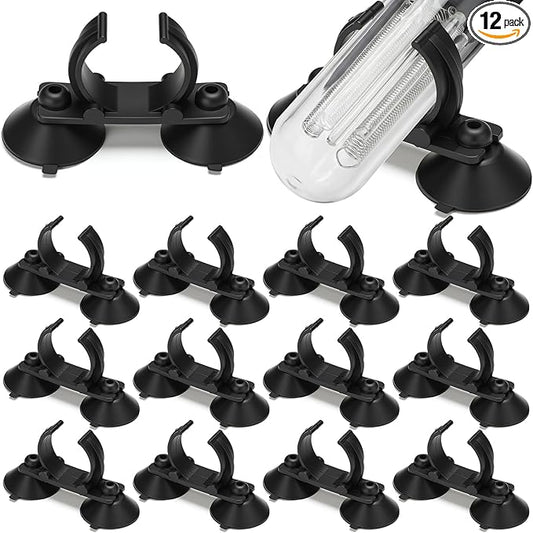 Qunclay 12 Pack Double Aquarium Heater Suction Cups with 1.2 Inch Clip Black Heavy Duty Standard Heating Rod Holders Clamps for Aquarium Heater Fish Tanks