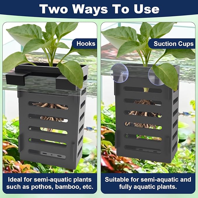2Pack Aquarium Plant Holder Hanging Aquarium Planters with Hooks and Suction Cups Aquarium Planter Cups Fish Tank Plant Holders for Aquatic Plant Cultivation, Aquascape Decoration
