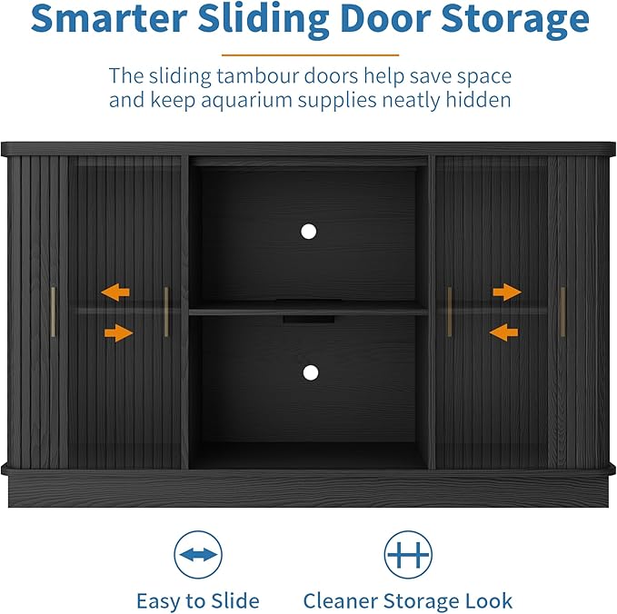 Fish Tank Stand, 75 Gallon Tank Stand with Sliding Cabinet Door, Heavy Duty Aquarium Stand with Power Outlet for Turtle Tank, Reptile Terrarium, 1000LBS Capacity (Black)