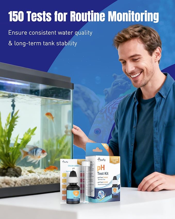 Pawfly Aquarium pH Test Kit, Accurate Fish Tank pH Testing Kit, Easy-to-Read pH Water Test Kit with Test Tube & Color Chart, Aquarium Liquid Test Kit for Freshwater & Saltwater