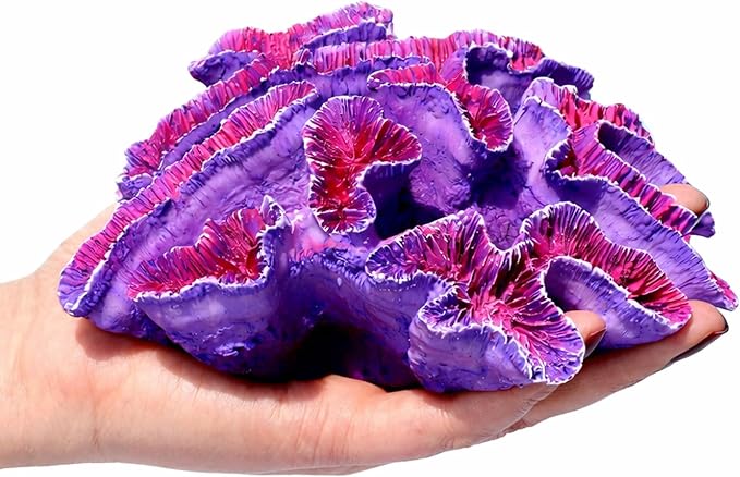 Aquarium Coral Decor, 5.9 Inch Lifelike Resin Coral Ornament for Fish Tank, Safe Decoration for Aquascaping, Purple