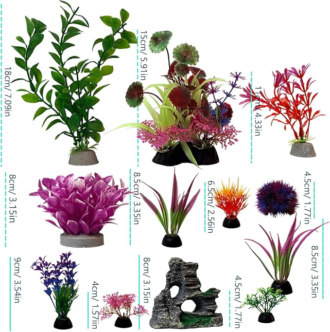 Aquarium Artificial Plastic Plants Decors Goldfish Betta Cave Rock Hideout Fish Bowl Ornaments Plants Decorations Vivid Colorful Fish Tank Large Small Artificial Plants Seaweed Sets Aquarium Decor
