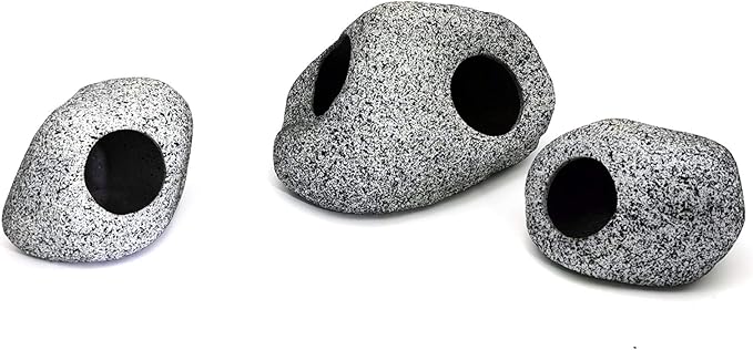 JIH Aquarium Decorations Rock, Ceramic Shelters - Shrimp Habitat, Breeding Tube, Hiding cave, Stackable Fish Tank Decor Cave for Hiding, Betta Fish (J101+J001x2)