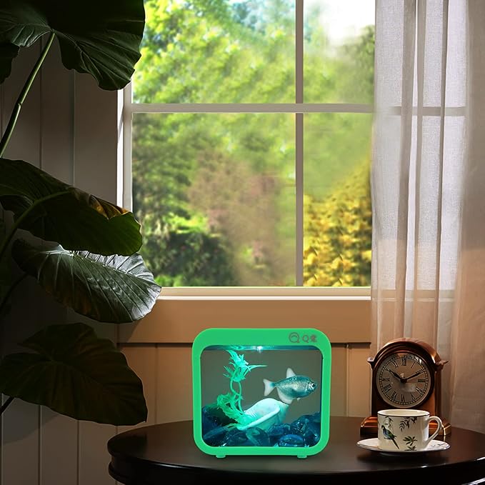 POPETPOP Betta Fish Tank with Detachable Design and Led Light Creative Small Aquarium for Fish Shrimp and Turtles for Home Decor and Breeding
