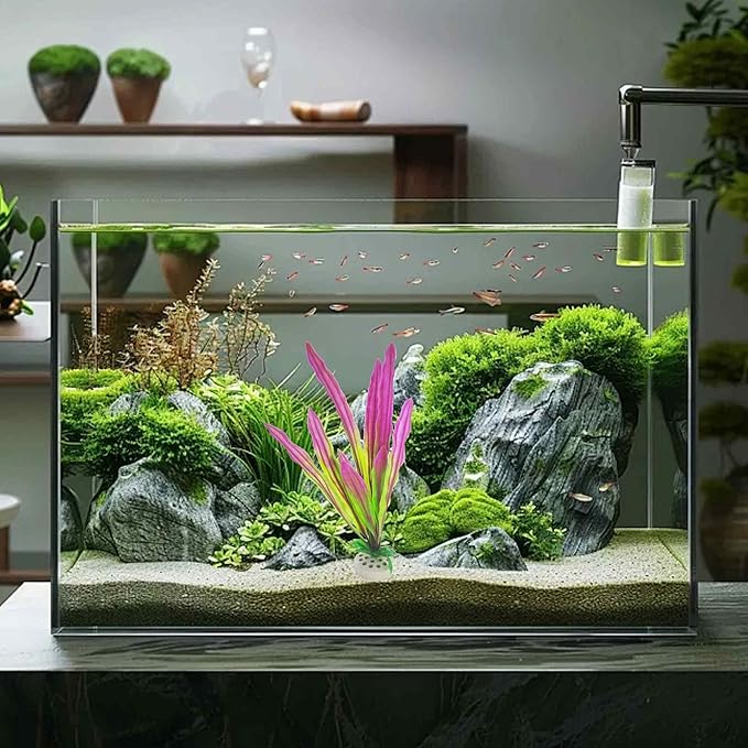 2PCS 11 Inches Tall Purple Green Seaweed Grass Artificial Aquarium Plants, Plastic Fish Tank Decorations for Freshwater and Saltwater Tanks
