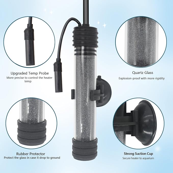 Small Aquarium Heater 100W Submersible Fish Tank Heater for 10-25 Gallons, Dual LED Display Temperature Controller, Suitable for Saltwater and Freshwater, Mini Water Heater for Betta/Turtle Tank