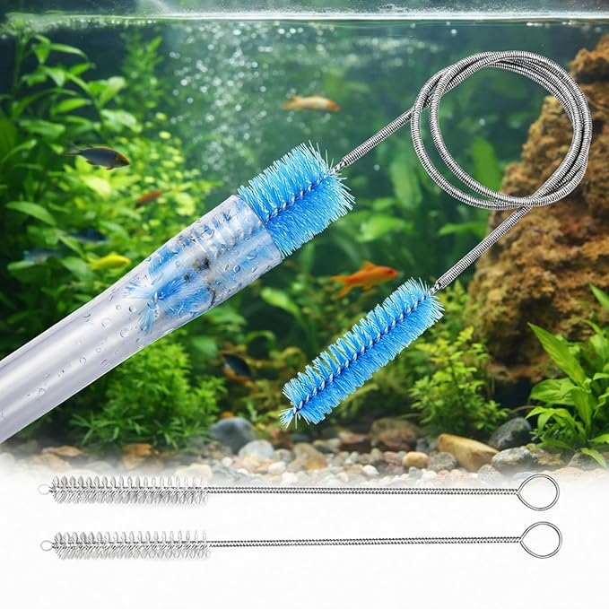 3-Piece Tube Cleaning Brush Kit, 59" Double-Ended Flexible Aquarium Filter Hose Brush with 2 x 8 Straw Cleaner Brushes, 304 Stainless Steel & Nylon Pipe Cleaner for Fish Tank, Kitchen & Home Brewing