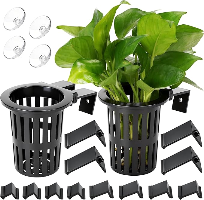 Borlech 2025 New Upgraded Large Aquarium Plant Holder with 1.57-inch Extension Hooks and Suction Cups for Fish Tank Aquaponic Plant Cultivation and Aquascape Accessories Decorations (2 PCS)