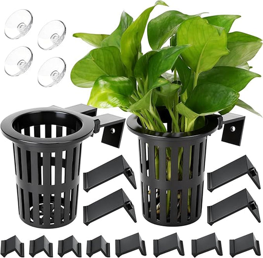 Borlech 2025 New Upgraded Large Aquarium Plant Holder with 1.57-inch Extension Hooks and Suction Cups for Fish Tank Aquaponic Plant Cultivation and Aquascape Accessories Decorations (2 PCS)