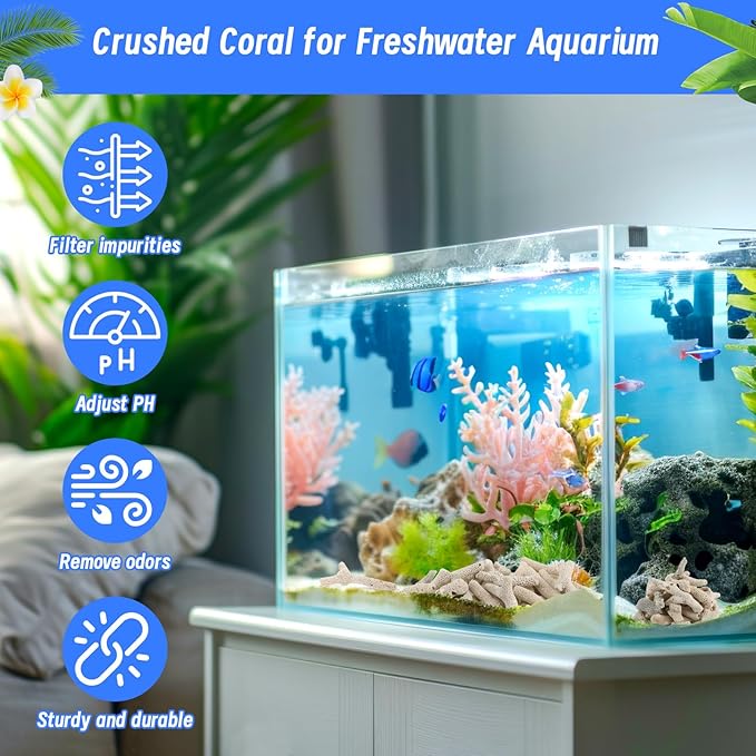 U0U 1.1lb/500g Crushed Coral for Freshwater Aquarium,Natural Fish Tank Crushed Coral with 2 Pack Mesh Bag,Reusable Crushed Coral for Aquarium Filter and Balanced PH (1.1, Pounds)