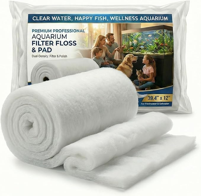 Aquarium Filter Pad 39.4 x 11.8in, Aquarium Filter Floss, Aquarium Filter Media for Crystal Clear Water, Fish Tank, Ponds & Garden, Cut to Fit for Sump & Canister Filters
