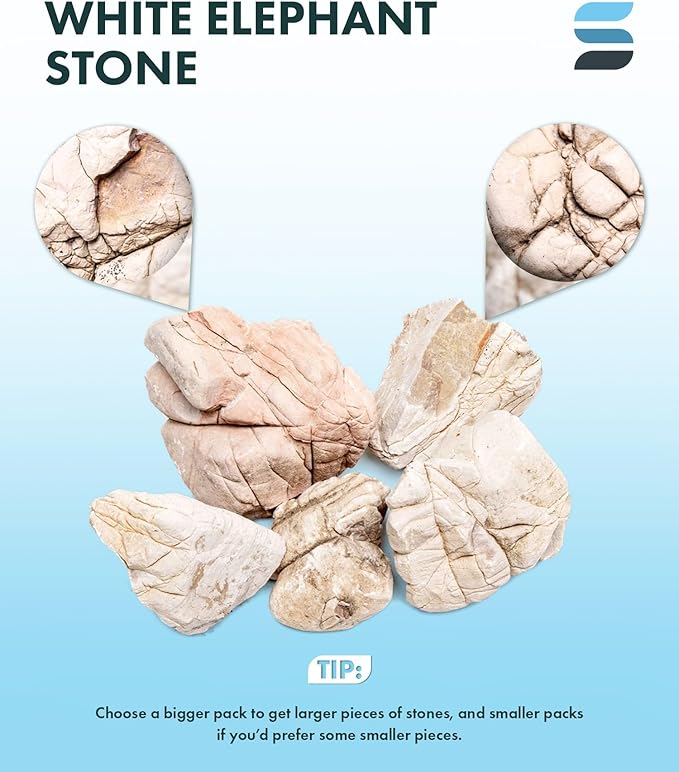 SubstrateSource Natural Aquarium Stones - Off-White Textured with Grooves Decorative Aquascaping Rocks for Betta Fish Tank, Goldfish, Cichlids, Hermit Crab & Terrariums - White Elephant Skin, 30 LB