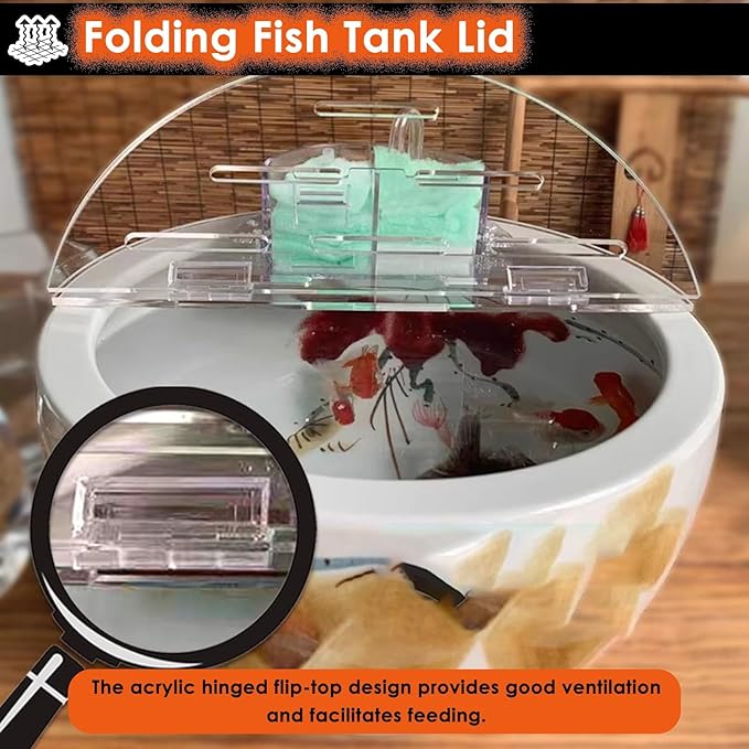 LZMZMQ Round Aquarium Acrylic Canopy Set, Foldable Terrarium Top Covers, Detachable Temporary Jumping Proof Hood with Vent Port, Custom Size(13.4in/340mm)