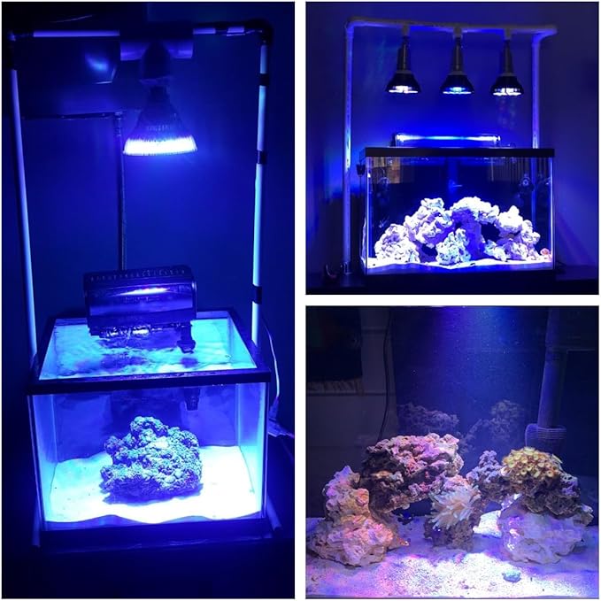 LED Aquarium Lights Bulb 18W Saltwater Fish Tank Light Full Spectrum Aquatic Plants Grow Lamp Refugium Light with UV Blue White Red Green LEDs Reef Lights for Coral Marine Algae Turtle Habitat