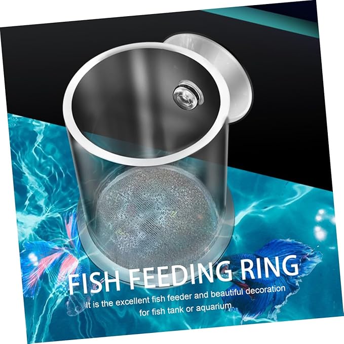 TOYANDONA Acrylic Aquarium Fish Feeder with Suction Cup 30mm Filter Mesh Feeding Ring for Small Fish Tank Automatic Feeding Accessory for Guppy