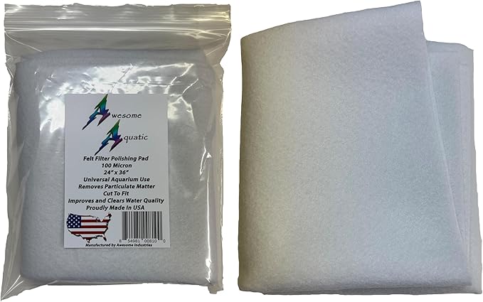 Awesome Aquatic Polishing Felt Filter Pad 100 Micron Bulk 24 ” x 36 ” Ultimate Aquarium Mechanical Prefilter Filtration Media Fresh or Saltwater Improve Water Quality Clarity Durable and Reusable