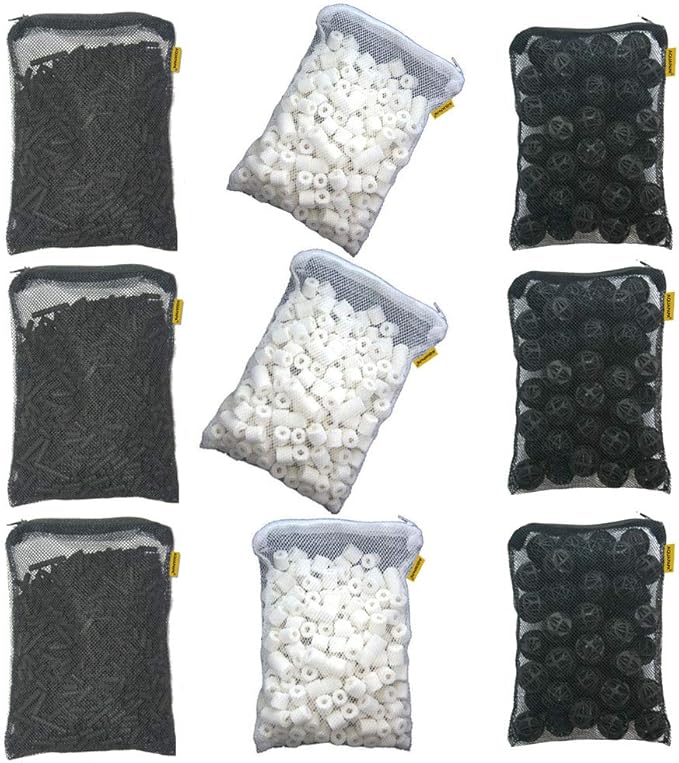 Aquacity Filter Media Replacement Kit - Activated Charcoal Pellet Carbon, Bio Ceramic Rings, Bio Balls for Aquarium Fish Pond Tank (3 Sets)