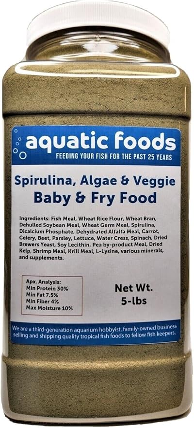 Baby & Fry Food of Spirulina, Algae, Vegetables for Tropicals, Koi & Pond Fish...5-lb Lg Jar