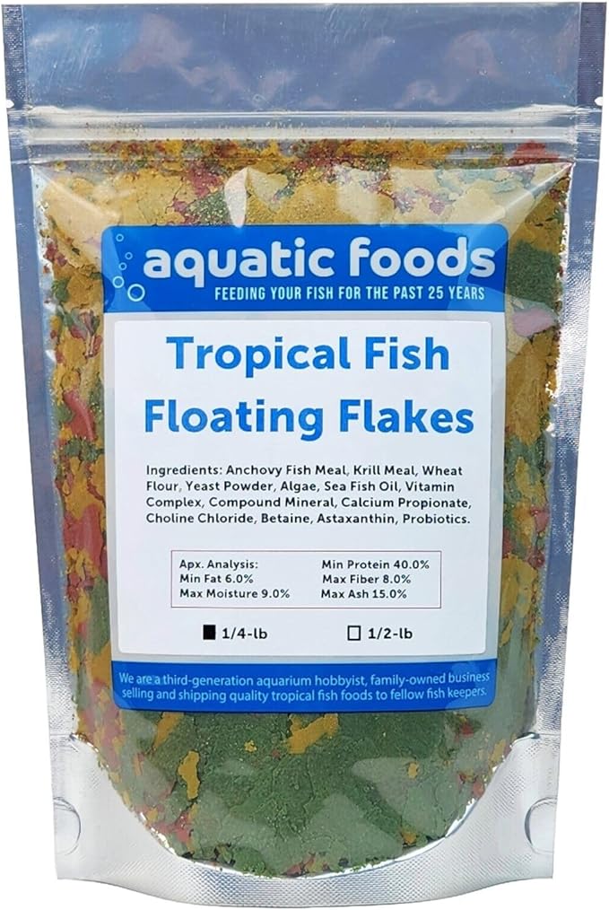 Tropical Fish Flakes, Mix of Krill, Color Enhancing, Spirulina Flakes for Cichlids, Angels, Tetras, Guppies. 12-Type Pellet Mix & 4-Type Wafers Included...WL 1/4-lb Foil Bag