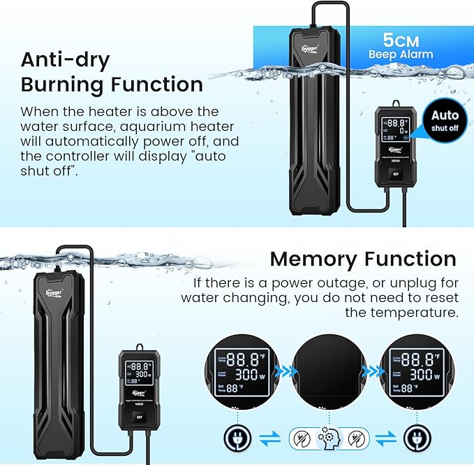 hygger 500W Aquarium Heater, Upgraded Submersible Fish Tank Heater with Dual Protection System & LED Digital Display, with Automatic Power-Off Function, for 66-135 Gal Freshwater and Saltwater Tank