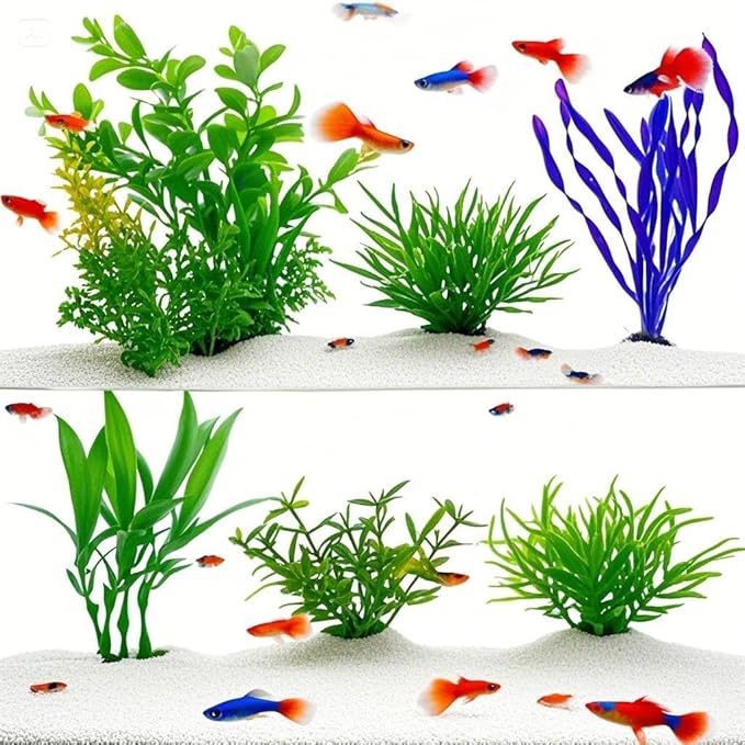 10 PCS Artificial Aquarium Plants, Green Fish Tank Decorations, Plastic Plants for Household and Office, Various Sizes
