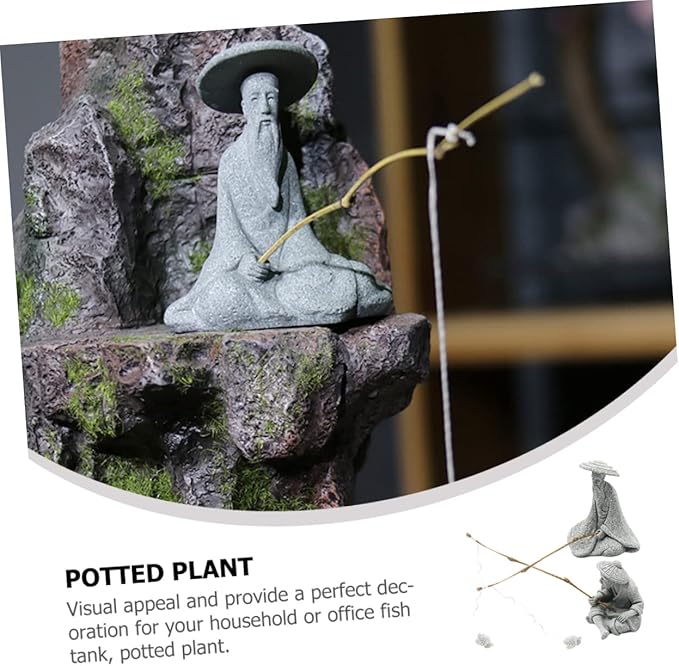 YARNOW 1 Set Fisherman Statue Asian Decorations Fishing Decor Fishing Accessories Fisherman Fish Tank Sand Garden Accessories Boat Fish Tank Rockery Ornament ation