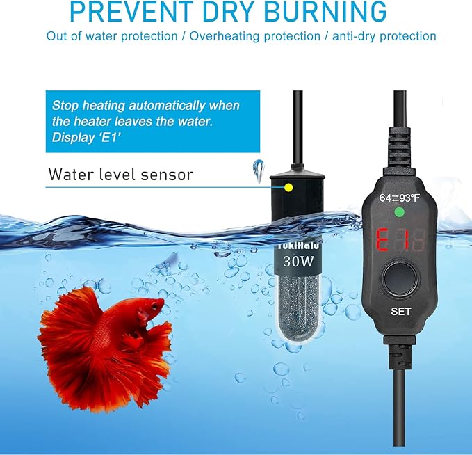 YukiHalu Super Mini Aquarium Heater, 10W 20W 30W Adjustable Fish Tank Heater with External Controller, Overheating Protection, Digital Display, Used for 0.5-3 Gallons(20 watts)