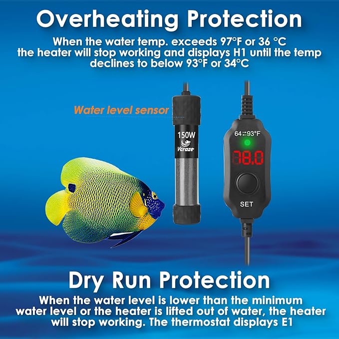 150W Compact Aquarium Heater for 15-30 Gallon Tanks | Super Short Submersible Fish Tank Heater with LED Digital Thermostat, Dry-Run & Overheat Protection, Memory Function