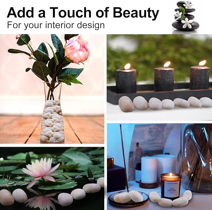 10Ib Cream White River Rock- Decorative Pebbles for Plants - River Rocks for Outdoor Landscaping- 0.3"-0.8" inch High Polished Stones for Aquarium, Terrarium,Vases, Home Decor