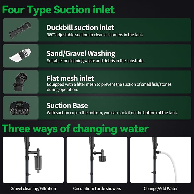 32W Electric Aquarium Vacuum Gravel Cleaner - Strong Suction, Automatic Water Change, Algae Remover, Sand Wash, Water Shower, Water Circulation & Timed Off (32W)