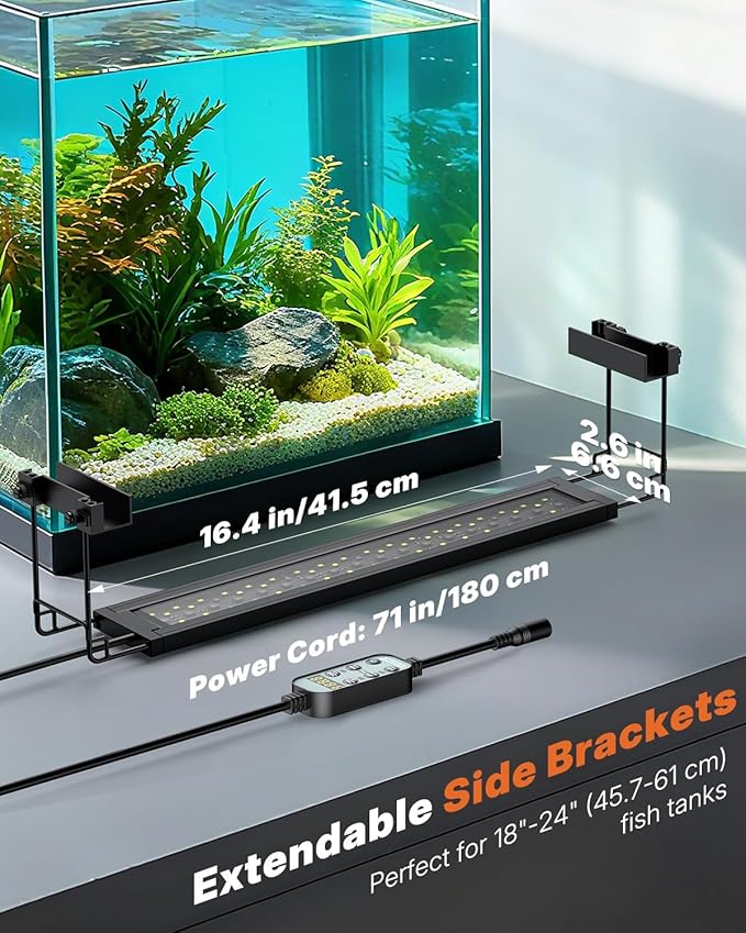 Pawfly Aquarium Light for Plants, 19 W Bluetooth Fish Tank Light, Full Spectrum Aquarium Lights for 18"-24" Fish Tanks, Extendable 24/7 LED Lights with Timer Modes & Adjustable Brightness