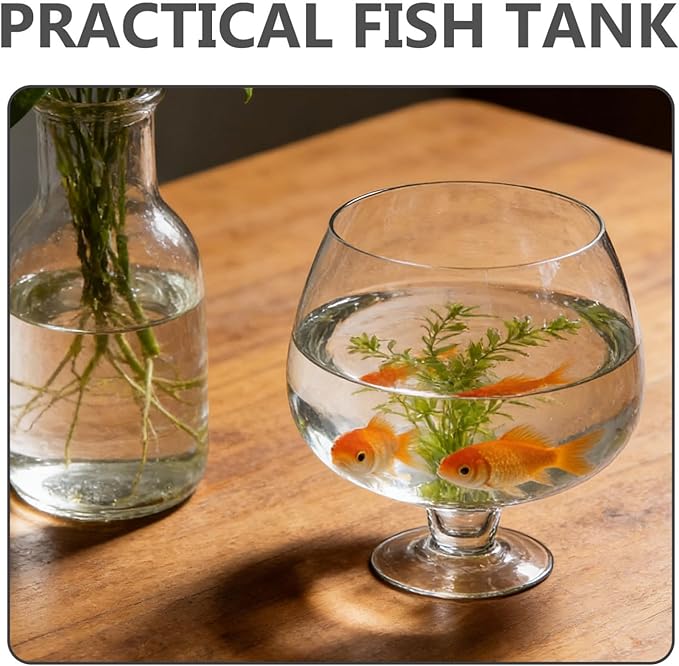 Transparent Glass Fish Bowl Vase, Multi-Function Betta Tank, Desktop Goldfish Aquarium, Hydroponic Plant Pot, Wine Glass Shape, Home Office Decor
