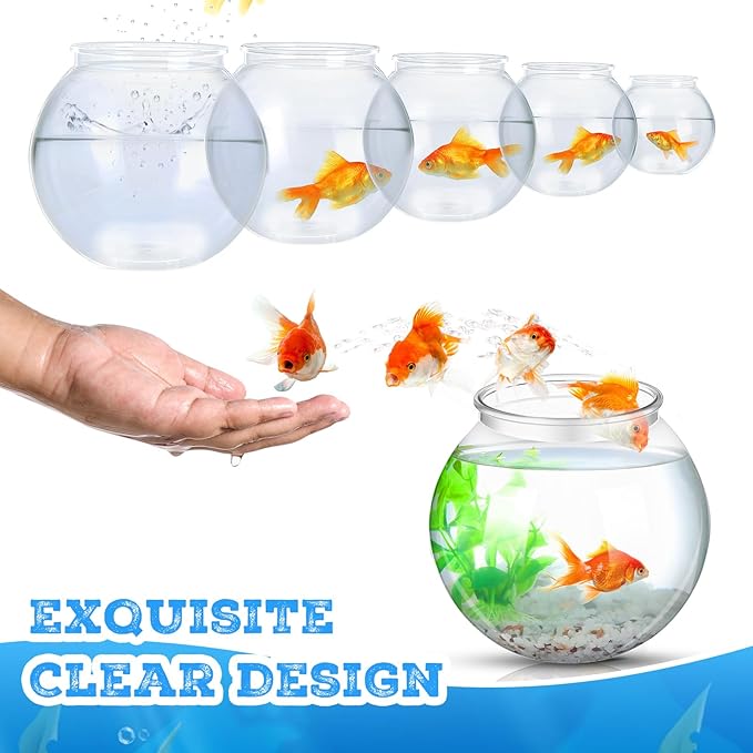 Mifoci 6 Pcs Fish Bowl Plastic Fish Tank Clear 100 oz Goldfish Bowl Multipurpose Round Desktop Aquarium Transparent for Home Office Goldfish Turtle Candy Party Favors, 7.09 x 6.3 Inch