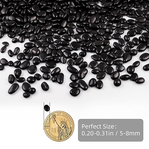 5lb River Rocks Polished Silica Gravel for Plants, Garden Decorative Pebbles Ideal for Fish Tank, Vases, Succulents, Crafting, Home Decor and Garden Landscaping, Polished Black