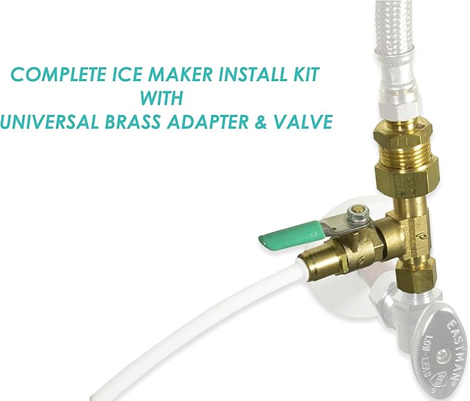 Ice Maker Fridge Quick Installation Kit with 25' Feet Tubing for Drinking Water Appliance Water Line, Solid Brass Stop Tee and Valve, 1/4" Fittings